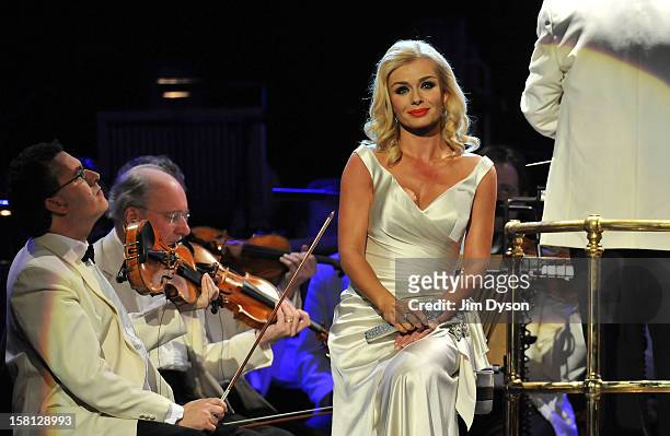 Welsh mezzo-soprano Katherine Jenkins performs live on stage at the Royal Albert Hall, during her 'This Is Christmas' tour on December 10, 2012 in...