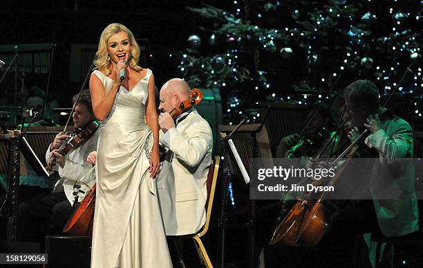 Welsh mezzo-soprano Katherine Jenkins performs live on stage at the Royal Albert Hall, during her 'This Is Christmas' tour on December 10, 2012 in...