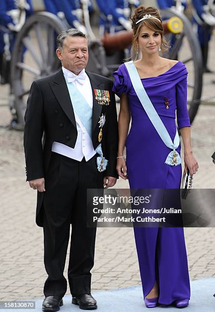 Queen Rania And King Abdullah Of Jordan And At The Wedding Of Crown Princess Victoria Of Sweden And Daniel Westling At Stockholm Cathedral.