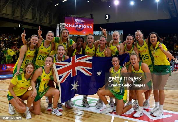 Australia celebrates winning during the Netball World Cup 2023, final match between England and Australia at Cape Town International Convention...