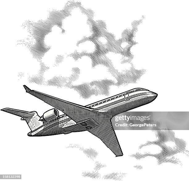 airplane and clouds - plane white background stock illustrations