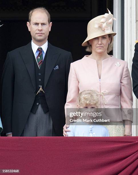 The Earl Of Wessex, The Countess Of Wessex And Their Five-Year-Old Daughter Lady Louise Watch From The Balcony Of Buckingham Palace In London During...