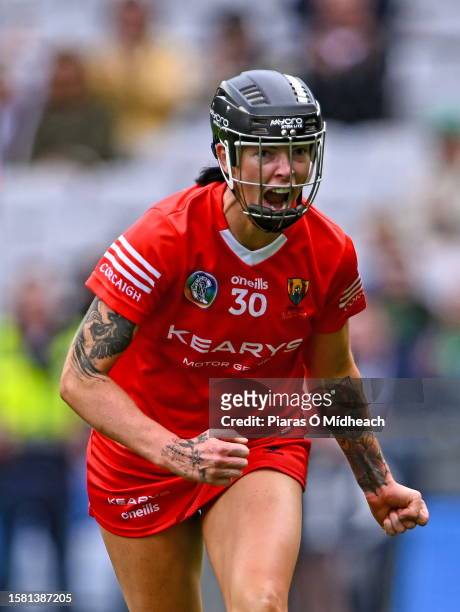 Dublin , Ireland - 6 August 2022; Ashling Thompson of Cork celebrates after her side's victory Glen Dimplex All-Ireland Camogie Championship Premier...