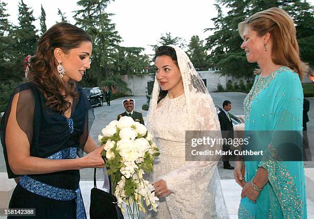 Queen Rania & Queen Noor At The Wedding Celebrations Of Crown Prince Hamzah Bin Al Hussein Of Jordan & Princess Noor In Amman. .