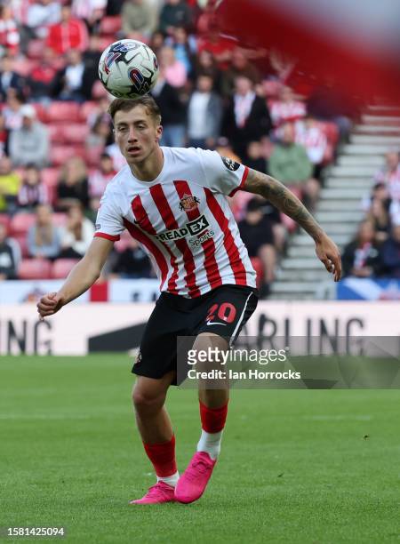 Jack Clarke of Sunderland during the Sky Bet Championship match between Sunderland and Ipswich Town at Stadium of Light on August 6, 2023 in...