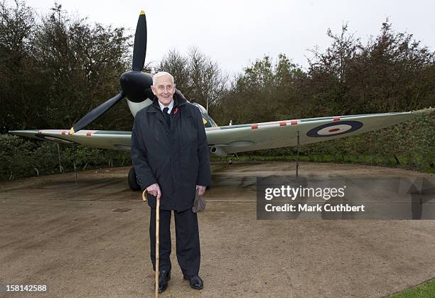 William Walker The Oldest Survivor Of The Battle Of Britain In Front Of A Spitfire During A Visit To The National Memorial To The Few At...