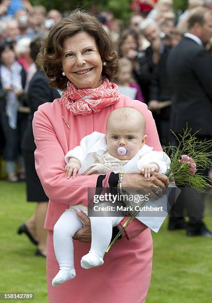 Queen Silvia Of Sweden And Princess Estelle Of Sweden At Birthday Celebrations For Victorias 35Th Birthday At Solliden In Borgholm, Sweden.