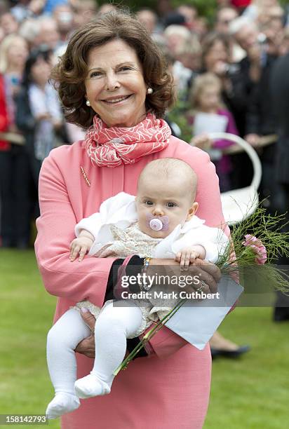 Queen Silvia Of Sweden And Princess Estelle Of Sweden At Birthday Celebrations For Victorias 35Th Birthday At Solliden In Borgholm, Sweden.