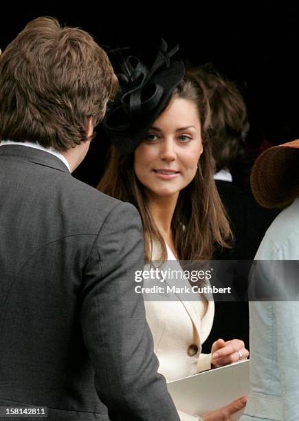 Kate Middleton, Prince William'S Girlfriend Arrives At The Society Wedding Of Hugh Van Cutsem Junior To Rose Astor At Burford Parish Church In...