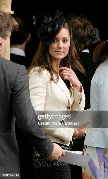 Kate Middleton, Prince William'S Girlfriend Arrives At The Society Wedding Of Hugh Van Cutsem Junior To Rose Astor At Burford Parish Church In...