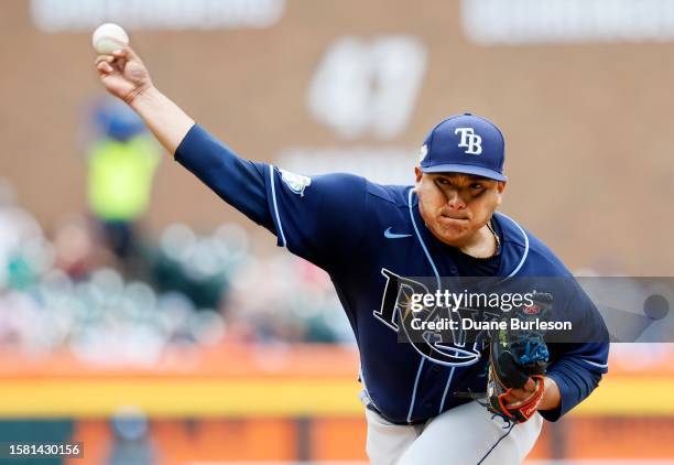 Erasmo Ramirez of the Tampa Bay Rays pitches during the second inning against the Detroit Tigers at Comerica Park on August 6, 2023 in Detroit,...