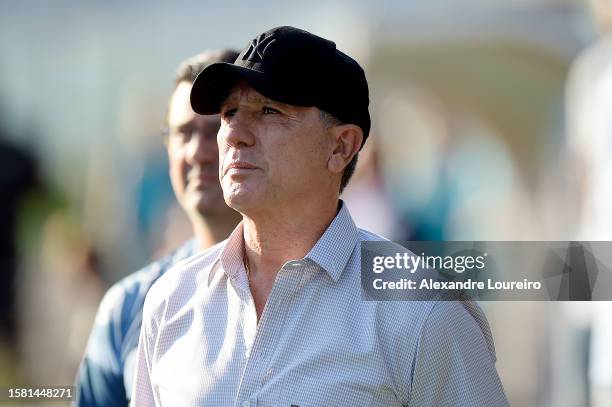 Head coach of Gremio Renato Portaluppi enters the field before the match between Vasco and Gremio as part of Brasileirao Series A 2023 at Sao...