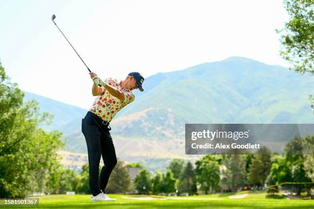 Jim Knous tees off on the sixth hole during the final round of the Utah Championship presented by Zions Bank at Oakridge Country Club on August 06,...