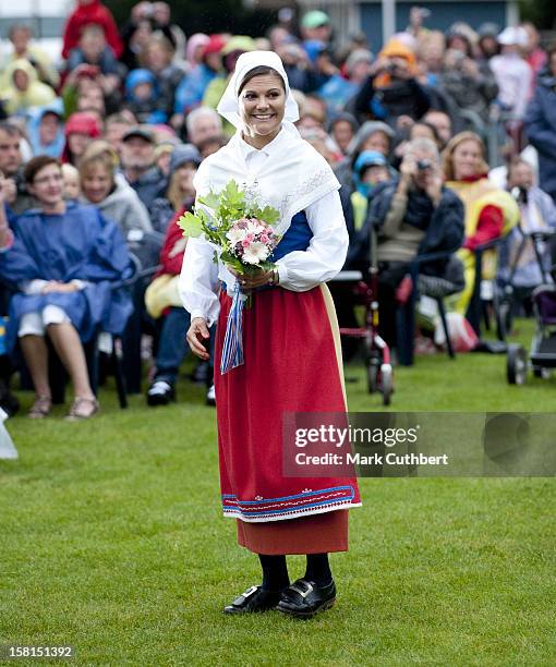 Princess Victoria Of Sweden In Traditional Dress As Celebrates Her 34Th Birthday At A Concert In Borgholm On Oland.