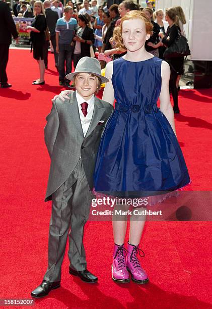 Theo Stevenson And Scarlett Stitt Arrive At The World Premiere Of Horrid Henry At The Bfi In London.