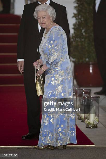 Queen Elizabeth Ll Attends A Pre Wedding Party At The Mandarin Oriental Hotel The Evening Before The Wedding Of Prince William And Kate Middleton In...