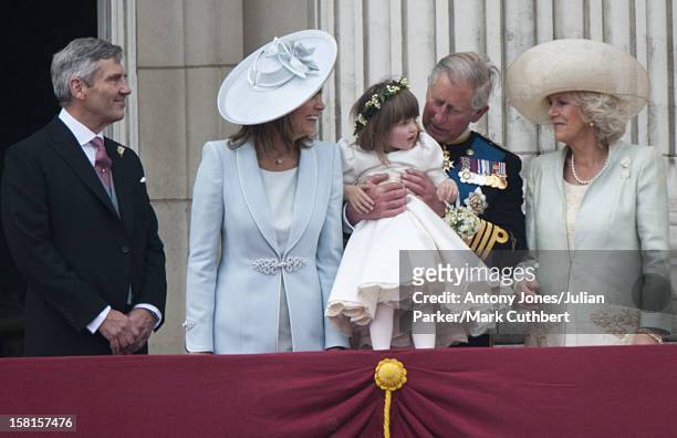 Michael Middleton, Carole Middleton, Prince Charles, Holding Bridesmaid Eliza Lopes And The Duchess Of Cornwall, On The Balcony Of Buckingham Palace,...