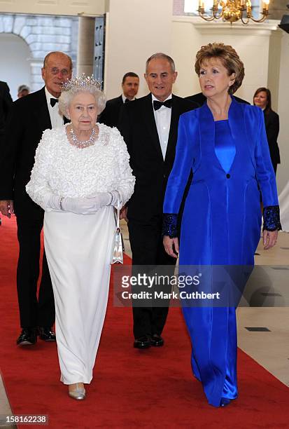 Queen Elizabeth Ll And Duke Of Edinburgh Attend A State Banquet At Dublin Castle With President And Dr Mcaleese And Also Prime Minister Cameron, In...