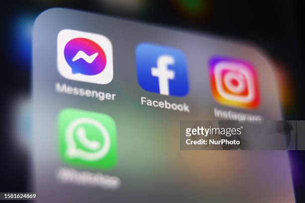 Messenger, Facebook, Instagram and WhatsApp displayed on a phone screen are seen in this illustration photo taken in Krakow, Poland on August 6, 2023.