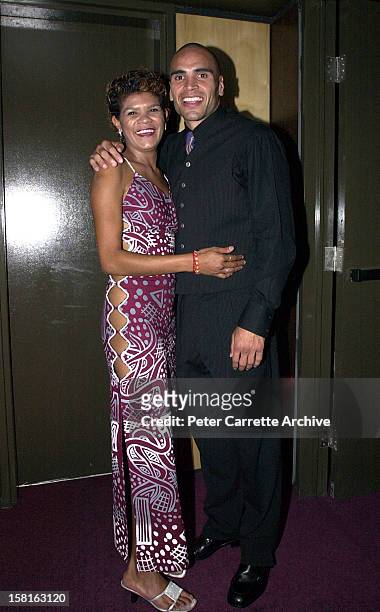 Jodie Cockatoo-Creed from the band Yothu Yindi with Anthony Mundine backstage at the 6th Annual Deadly Awards at City Live on October 22, 2000 in...
