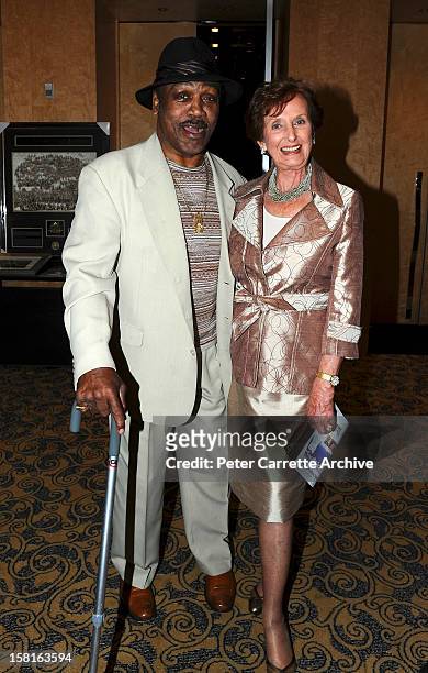 Former heavyweight boxer Joe Frazier and June Dally-Watkins at a tribute and testimonial dinner to celebrate the 60th birthday of Joe Bugner at the...