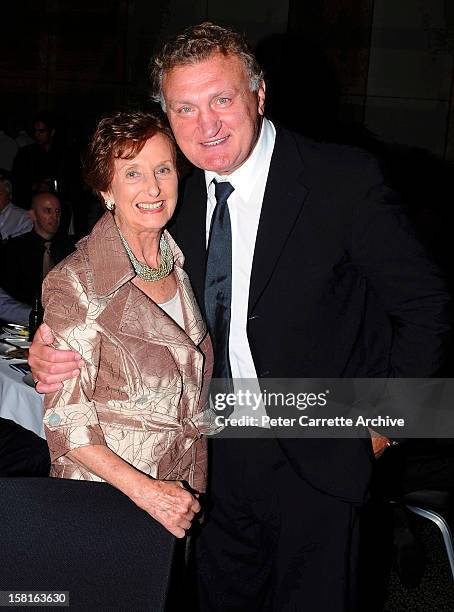 June Dally-Watkins and former heavyweight boxer Joe Bugner at a tribute and testimonial dinner to celebrate his 60th birthday at the Sofitel Hotel on...