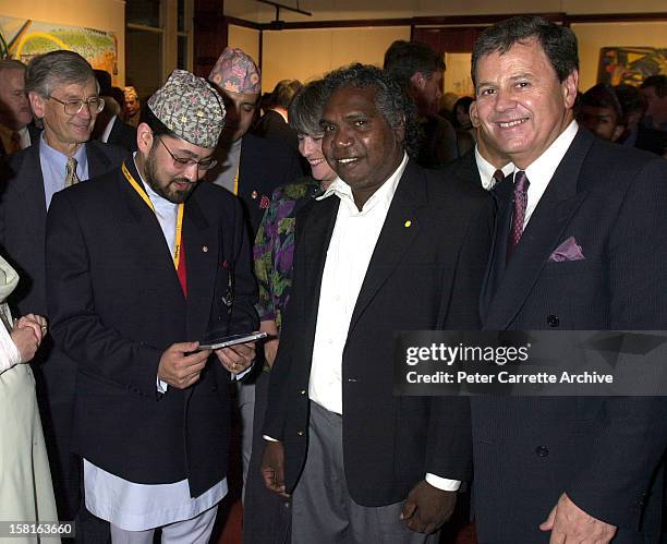 Crown Prince Dipendra of Nepal, Mandawuy Yunupingu and Ray Martin attend a Fred Hollows Foundation function on September 29, 2000 in Sydney,...