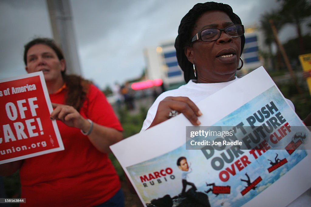 Labor Activists Rally At Rubio's Office To Avert Fiscal Cliff