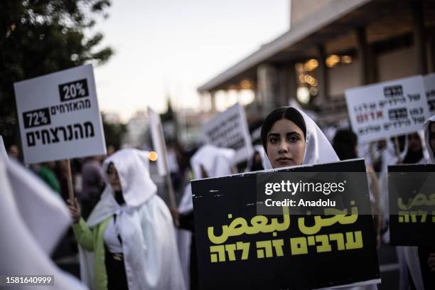 Palestinian Israeli citizens and Israelis stage a protest march with coffins, against the government's indifference on the increase in crime rates...