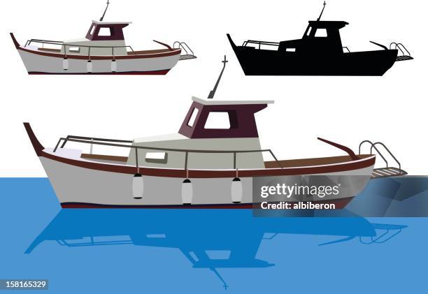 small fishing boat - commercial fishing boat stock illustrations