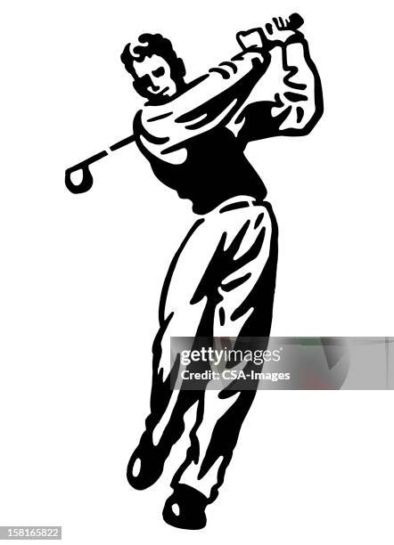 stockillustraties, clipart, cartoons en iconen met man golfing - studio shot