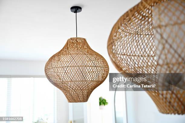 hanging rattan lamps - rattan stock pictures, royalty-free photos & images