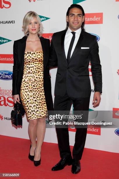 Athletico Madrid's football player Radamel Falcao and wife Lorelei Taron attend 'As Del Deporte' Awards 2012 at The Westin Palace Hotel on December...