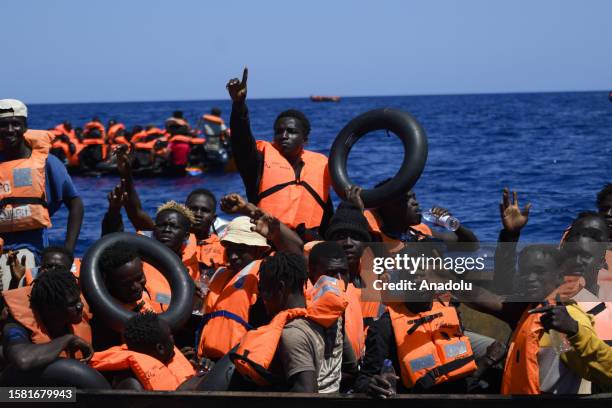 Migrants of different nationalities, 50 of which are unaccompanied, departed from Tunisia are rescued by the Spanish NGO Open Arms near Lampedusa,...