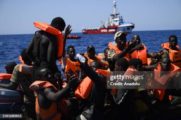 Migrants of different nationalities, 50 of which are unaccompanied, departed from Tunisia are rescued by the Spanish NGO Open Arms near Lampedusa,...