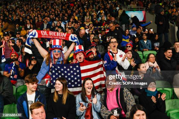 Fans seen during the FIFA Women's World Cup Australia & New Zealand 2023 Round of 16 match between Sweden and USA at Melbourne Rectangular Stadium....