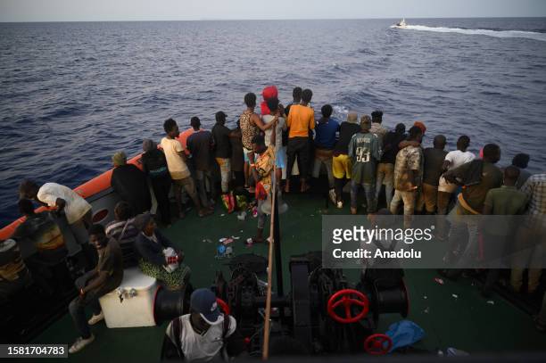 Migrants of different nationalities, 50 of which are unaccompanied, departed from Tunisia are rescued by the Spanish NGO Open Arms near Lampedusa,...