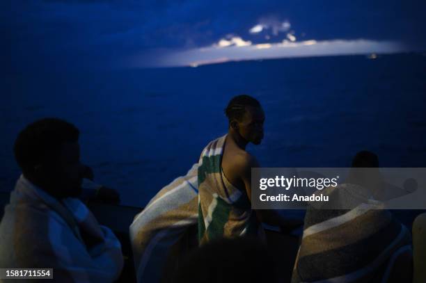 Migrants of different nationalities, 50 of which are unaccompanied, departed from Tunisia are taken to Brindisi after being rescued by the Spanish...