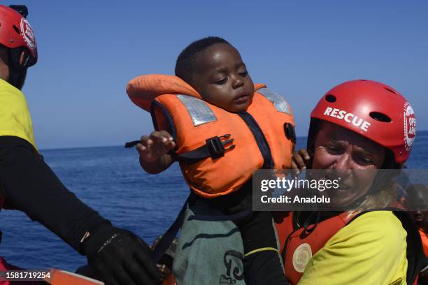 Migrants of different nationalities, 50 of which are unaccompanied, departed from Tunisia are rescued by the Spanish NGO Open Arms near Lampedusa,...