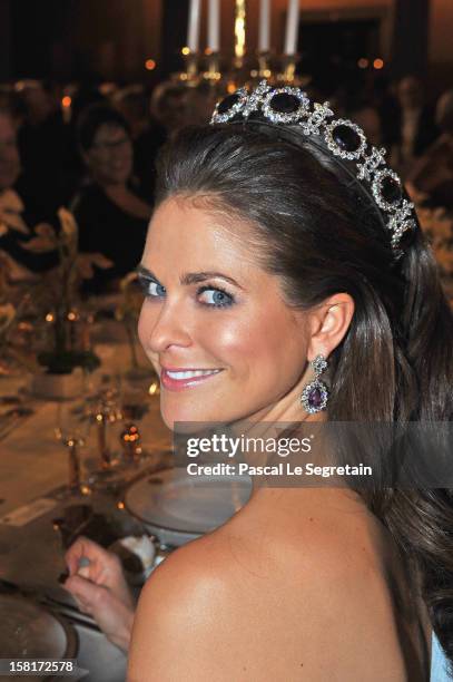 Princess Madeleine of Sweden attends the Nobel Banquet at Town Hall on December 10, 2012 in Stockholm, Sweden.