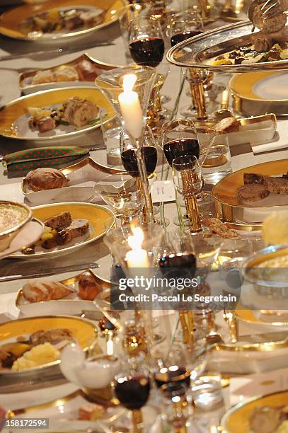 View of one of the tables of the Nobel Banquet at Town Hall on December 10, 2012 in Stockholm, Sweden.