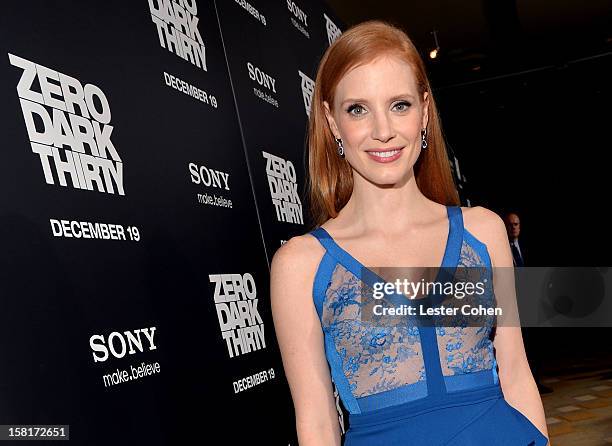 Actress Jessica Chastain attends the "Zero Dark Thirty" Los Angeles Premiere at Dolby Theatre on December 10, 2012 in Hollywood, California.