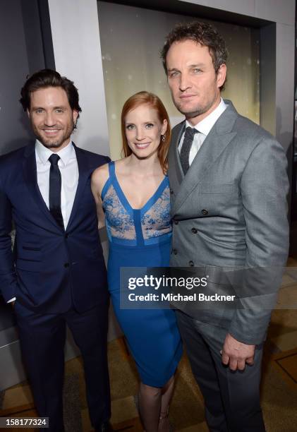 Actors Edgar Ramirez, Jessica Chastain and Jason Clarke arrive at the Los Angeles premiere of Columbia Pictures' "Zero Dark Thirty" at Dolby Theatre...