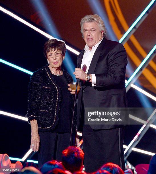 Comedian Ron White and his mother Barbara Oliver speak onstage during the 2012 American Country Awards at the Mandalay Bay Events Center on December...