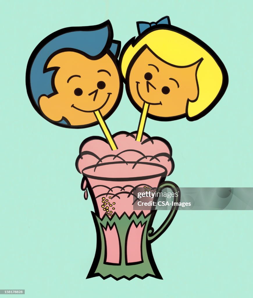 Two Kids Sharing Milkshake
