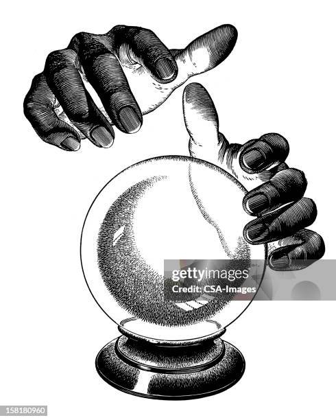 hände über crystal ball - crystal ball stock-grafiken, -clipart, -cartoons und -symbole