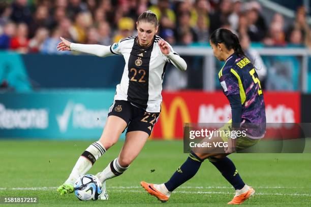 Jule Brand of Team Germany drives the ball during the FIFA Women's World Cup Australia & New Zealand 2023 Group H match between Germany and Colombia...