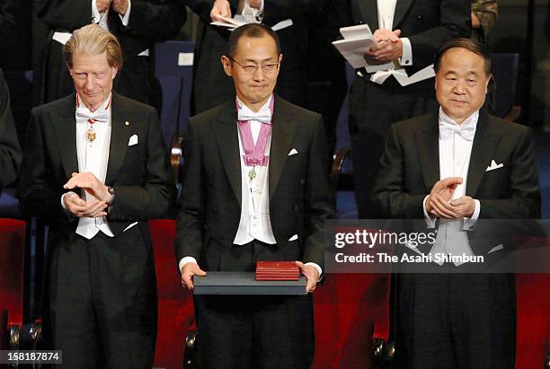 Nobel Prize in Medicine laureates Sir John Gurdon, Shinya Yamanaka and Nobel Prize in Literature Mo Yan attend the Nobel Prize Award Ceremony at...