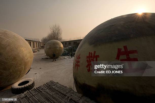Survival pods dubbed 'Noah's Arc' by their creator, farmer Liu Qiyuan, stand in a yard at his home in the village of Qiantun, Hebei province, south...