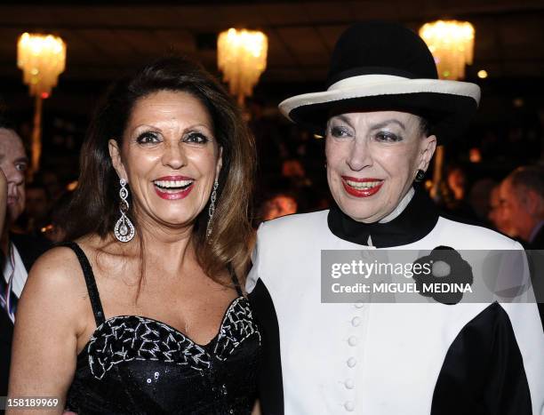 French beauty contest organizer and former funder and president of the Miss France committee, Genevieve de Fontenay poses with Christiane Lillio,...